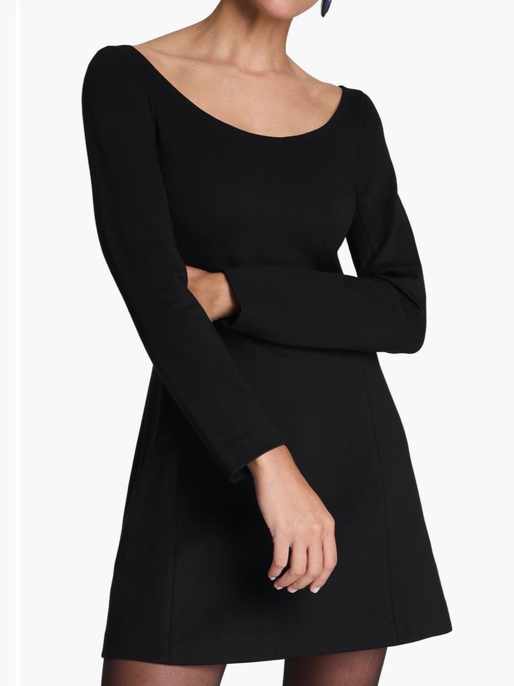 SPANX Black Long Sleeve Scoop Neck Fit-and-Flare Dress